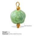 Cute green ceramic flower pendant with stainless steel ring for DIY necklace - Pale Green Rose Style (PJ1133GNG)