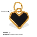 Golden heart-shaped stainless steel pendant with black acrylic inlay and 12.3mm size detail - Black Heart Bead Pattern Border Pendant (PJ749BKG)