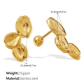 Orecchini a foglia in acciaio inossidabile placcato oro 18K con chiusura a sfera - Stile Foglie Astratte(EH1205G)