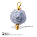 Blue ceramic rose flower pendant with 18K gold plated stainless steel ring loop - Gray Blue Rose Style (PJ1133GYG)