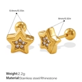 Boucles d'oreilles étoile dorées en acier inoxydable avec strass et fermoir à boule - Boucle d'Oreille Piercing Étoile à Cinq Branches avec Strass (EH1226WEG)