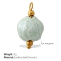 Light green rose ceramic pendant with 18K gold-plated stainless steel beads - Pale Cyan Rose Style (PJ1133LGG)