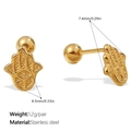 Orecchini a perno a Mano di Fatima in acciaio dorato con chiusura a sfera - Stile Mano di Hamsa(EH1207G)