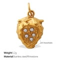 Μενταγιόν φράουλα από ανοξείδωτο ατσάλι 18K με λευκές πέτρες ζιργκόν - Στυλ Φράουλας με Στρας (PJ1081WEG)