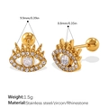 Boucles d'oreilles œil maléfique dorées en acier inoxydable avec zircons étincelants - Boucle d'oreille piercing Mauvais Œil en Zirconia (EH1228WEG)