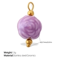 Cute purple ceramic rose flower pendant with gold stainless steel loop and beads - Pale Purple Rose Style (PJ1133PEG)