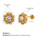 Boucle d'oreille fleur hexagramme dorée en acier inoxydable avec zircon et cristaux - Boucle d'oreille piercing hexagramme en zirconia (EH1229WEG Piercing)