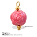Pink ceramic rose charm pendant with gold metal details and 1.3g weight display - Pink Rose Style (PJ1133PKG)