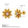 Boucles d'oreilles marguerite dorées en acier inoxydable avec cristal et fermoir à vis - Boucles d'Oreilles de Piercing Marguerite avec Strass