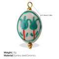 Pendentif tulipe en céramique avec crochet inox au design floral blanc et vert - Style Ovale Tulipe Verte (PJ358GNWG)