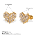 Boucles d'oreilles cœur en acier doré avec zircons blancs et fermoir à vis - Clou d'oreille piercing en zirconia en forme de cœur (EH1232WEG)