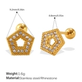Boucles d'oreilles cœur en acier doré avec strass blancs et fermoirs à vis de sécurité - Boucles d'oreilles clous percées strass ajourées pentagone (EH1233WEG Boucles d'oreilles clous percées)
