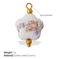 Star ceramic charm in white with pink floral patterns and gold stainless steel ring - Pink Flower Star Style (PJ783DRG)