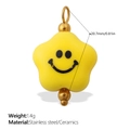 Handmade yellow ceramic star pendant with a smiley face and gold stainless steel ring - Yellow Star Smiley Style (PJ884YWG)