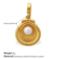 Gold shell pendant made of stainless steel with a white imitation pearl inlay - Pearl Shell Style (PJ658GSK)