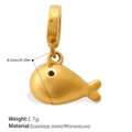 Golden stainless steel whale pendant with black rhinestone eye and 8.5mm size - Cute Whale Style (PJ711GSK)