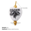 White ceramic heart pendant with black leaf motif and stainless steel hook detailing - Black Leaf Heart Style (PJ1000BKG)