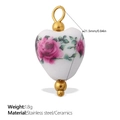 White heart ceramic pendant with pink rose pattern and 18K gold plated steel accents - Pink Rose Heart Style (PJ1000CRG)