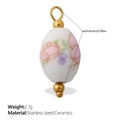 18K gold plated stainless steel pendant with white ceramic oval floral design - Purple Floral Oval Style (PJ1003CRG)