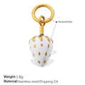 Stainless steel strawberry charm pendant with white enamel and 18K gold plating - White Strawberry (PJ387WEG)