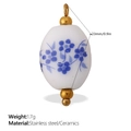 Vintage style white ceramic pendant with blue flowers and 18K gold-plated stainless steel - Small Blue Floral Oval Style (PJ1005BEG)