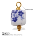 Square ceramic pendant with blue floral pattern and 18K gold plated ring, 19.9mm - Blue And White Square Style (PJ1006BEG)