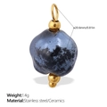 Blue ceramic bead pendant with 18K gold plated stainless steel accents and dark finish - Dark Blue Fire Black Style (PJ1008NBG)