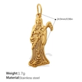 Golden stainless steel Grim Reaper pendant with scythe and hood on white background - Grim Reaper Scythe Style (PJ809G)