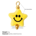 Cute yellow star-shaped ceramic smiley face pendant with stainless steel accents - Bright Yellow Star Smiley Style (PJ1009YWG)