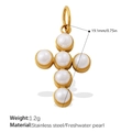Gold plated stainless steel cross pendant with six elegant freshwater pearls - Freshwater Pearl Cross Style (PJ811WEG)