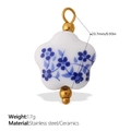 Blue and white star-shaped ceramic pendant with stainless steel beads and floral patterns - Blue And White Floral Style (PJ1010BEG)