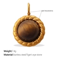 Vintage round pendant with tiger eye stone inlay and golden stainless steel rope frame - Gold Stainless Steel Tiger Eye Stone Round Style (PJ1136BNG)