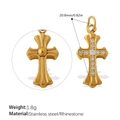 Gold stainless steel cross pendant with white rhinestones and embossed back details - Rhinestone Cross Style (PJ876WEG)