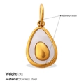 Golden stainless steel avocado charm with white enamel detail and 16.5mm height dimension - Gold Stainless Steel Avocado Shape Style (PJ1137WEG)