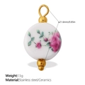 Cute white ceramic star necklace pendant with pink floral patterns and gold accents - Pink Floral Round Bead Style (PJ1011CRG)