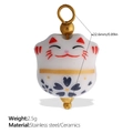 Joli pendentif chat porte-bonheur en céramique blanche avec motif chat rouge et fleurs - Style Chat de la Fortune Rouge (PJ1012RWG)