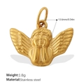 Golden cherub angel pendant in stainless steel, matte finish, 13.6mm height variant - Wings Spread Angel Style (PJ1057G)