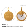 Pendentif pièce en acier doré avec nacre blanche et incrustation de strass chic - Style Plaque Ronde en Acier Inoxydable Doré avec Coquillage et Strass (PJ1141WEG)