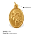 Gold-plated stainless steel oval pendant with lily floral relief, height 25.2mm, 4.3g - Lily Relief Oval Plaque (PJ1060G)
