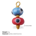 Blue and red evil eye ceramic bead pendant charm in 18K gold plated stainless steel - Evil Eye Blue And Red Style (PJ1014BRG)