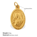 Oval religious Virgin Mary pendant in 18K gold plated stainless steel with rope border - Madonna Relief Oval Plaque (PJ1061G)