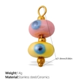 Pink and yellow ceramic star pendant with evil eye pattern and gold stainless steel finish - Evil Eye Pink And Yellow Style (PJ1014PYG)