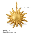 Golden sun pendant in stainless steel, measuring 19.3mm and weighing only 1.3g - Radial Sun Style (PJ1062G)