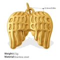Gold angel wing pendant in stainless steel with detailed feather texture, 22.4mm height - Single Angel Wing Style (PJ1063G)