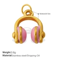 Pink enamel headphone charm in 18K gold plated stainless steel, 18.4mm creative pendant - Pink Headphones Gold (PJ1129PKG)