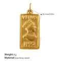 Vintage gold plated stainless steel Venus portrait pendant with embossed 1990 detail - Venus Portrait Rectangle Plaque (PJ1064G)