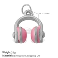 Pink enamel headphone charm in silver stainless steel finish with precise measurements - Pink Headphones Silver (PJ1129PKS)