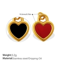 18K gold plated stainless steel heart lock charms in red and black enamel drip oil - Heart Lock (PJ1130BRG)