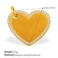 Gold plated stainless steel heart pendant with white rhinestones measuring 16.9mm - Gold Rhinestone Heart Style (PJ1066WEG)