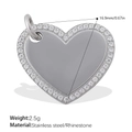 Silver heart pendant in stainless steel with rhinestones and polished mirror finish - Silver Rhinestone Heart Style (PJ1066WES)